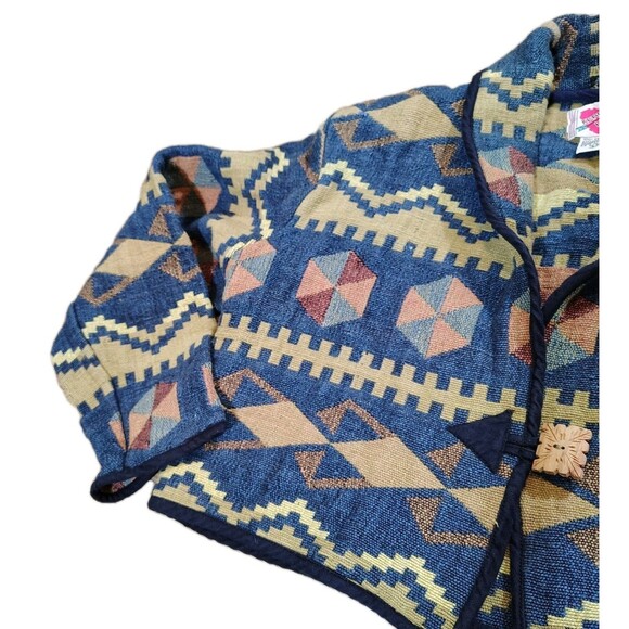 Vintage Womens Southwestern Aztec Tapestry Jacket Size L Cropped Geometric - Picture 3 of 10